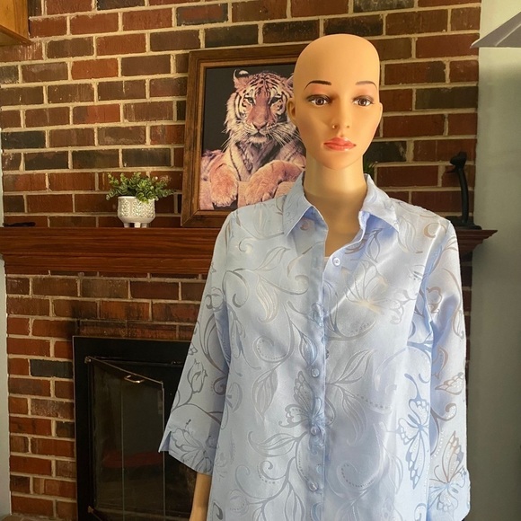 WOMEN'S ALFRED DUNNER blue FLORAL 2-FER  KNIT TOP WITH NECKLACE SP $58 New - Picture 15 of 16